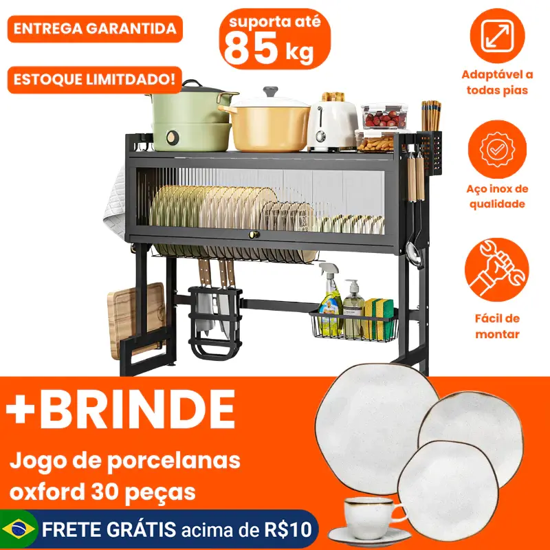 ESCORREDOR DE AÇO INOXIDÁVEL + BRINDE KIT PORCELANA OXFORD​